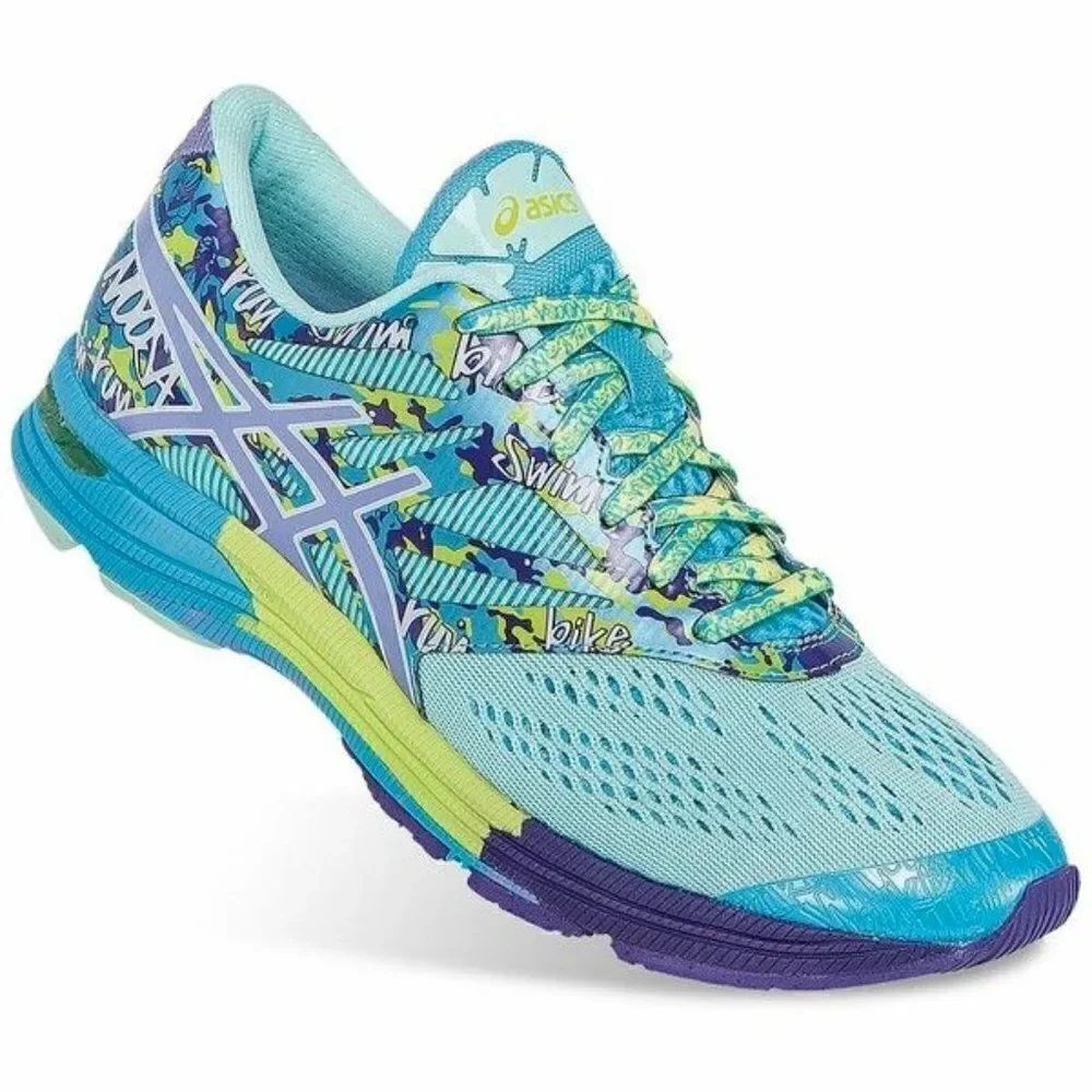 NEW w tags ASICS GEL NOOSA TRI 10 Womens MEDIUM Blue Purple Lime 7 US 38 EUR